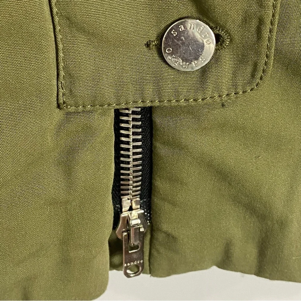 SANDRO Parka Fur Hood Khaki Coat Olive Green